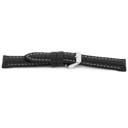 Uhrenarmband I018 XL Leder Schwarz 24mm + weiße nähte